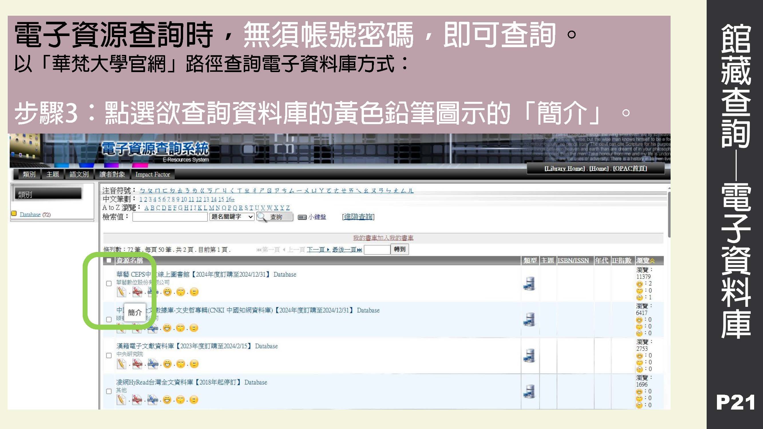 查詢電子資料庫資料，不用登錄帳號與密碼，即可查詢~